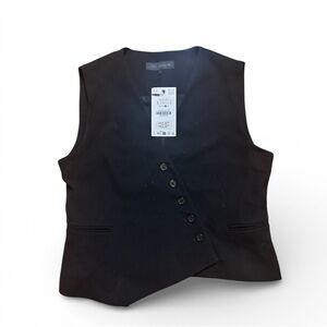ZARA NWT Asymmetrical Black Button-Front Vest | Modern Tailored Minimalist sz L